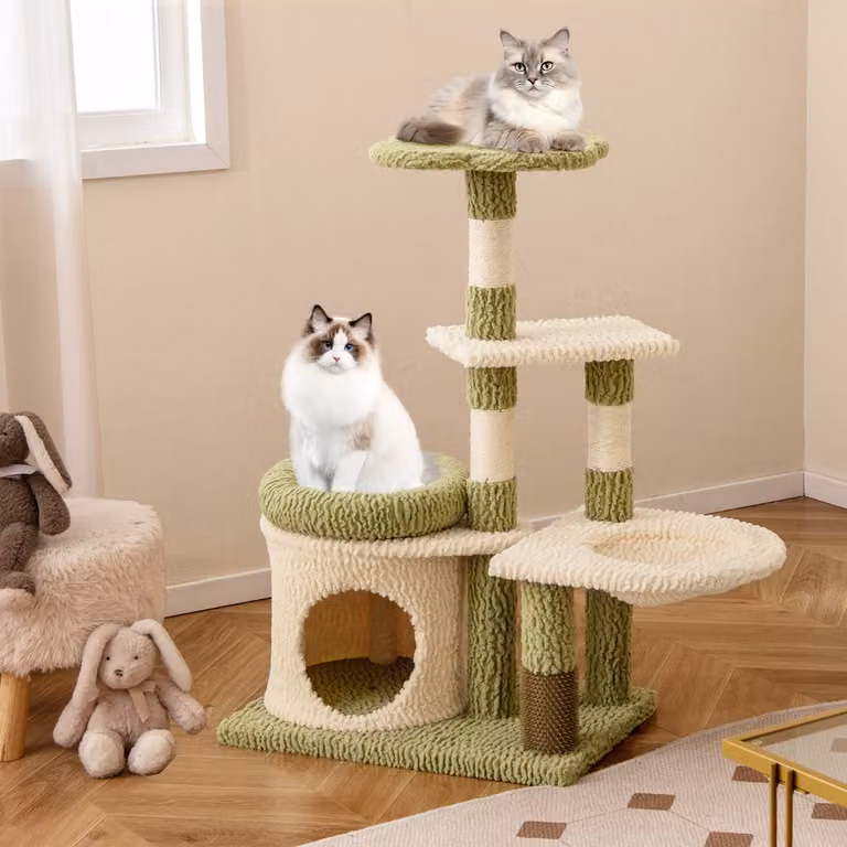 Albero per gatti Costway verde con pali in sisal, amaca e cuccia, torre multi-livello Altezza: 97 cm