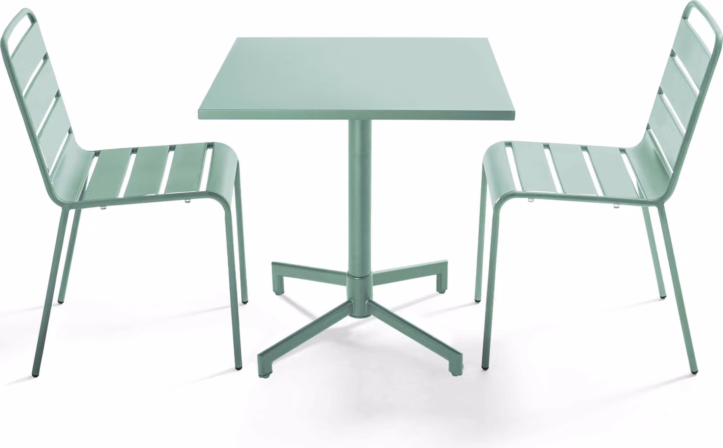 Set tavolo e 2 sedie da giardino in metallo da 70 cm in verde salvia - Oviala Palavas