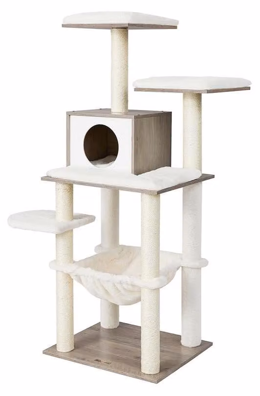 Albero per gatti con piattaforme e tiragraffi – Colore grezzo – Sisal – 55 x 45 x 138 cm