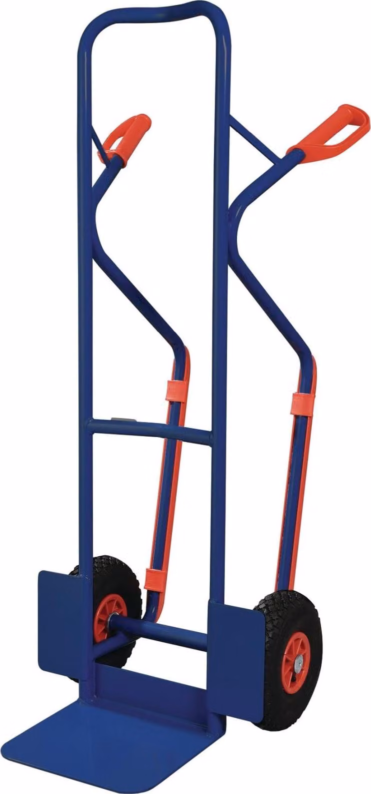 Carrello impilabile con pattini, altezza 1300 mm, pala L 250 x L 320 mm, ruote pneumatiche, portata 300 kg, blu zaffiro, RAL 5003