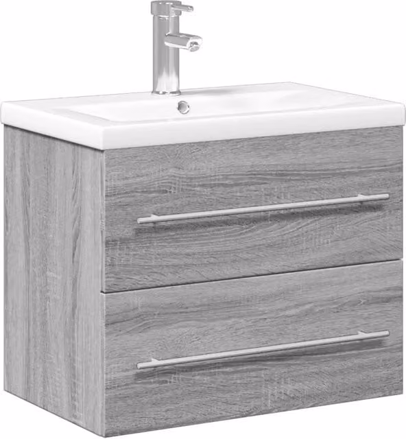 Mobile bagno moderno a parete con specchio e vano contenitore in legno composito grigio L: 60 cm, P: 38,5 cm, H: 48 cm