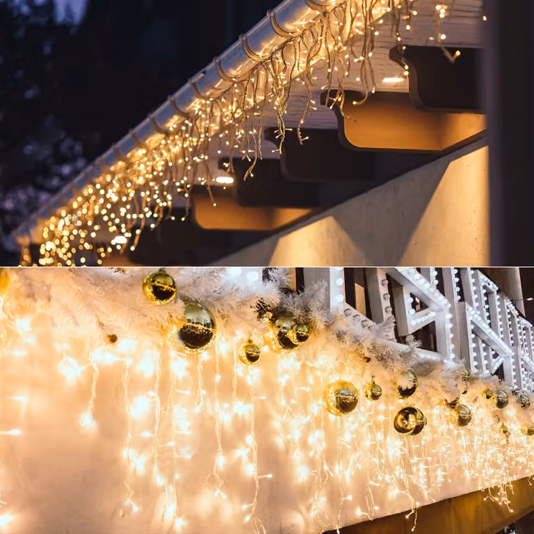 Salcar 10m 400 LED luci fiabesche Natale, tenda luminosa per finestra, 8 modalità di funzionamento con funzione memoria - bianco caldo