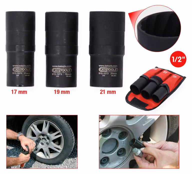 KS TOOLS Set di bussole a profilo elicoidale da 1/2" 3 pezzi 17 - 21 mm - 913.1270