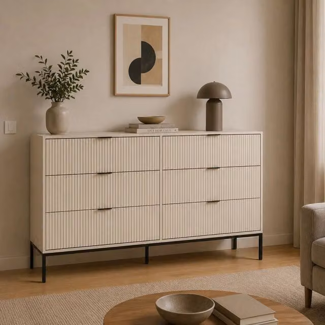 Lalifa, Cassettiera 6 Cassetti, 150x40x92h cm Beige Cashmere