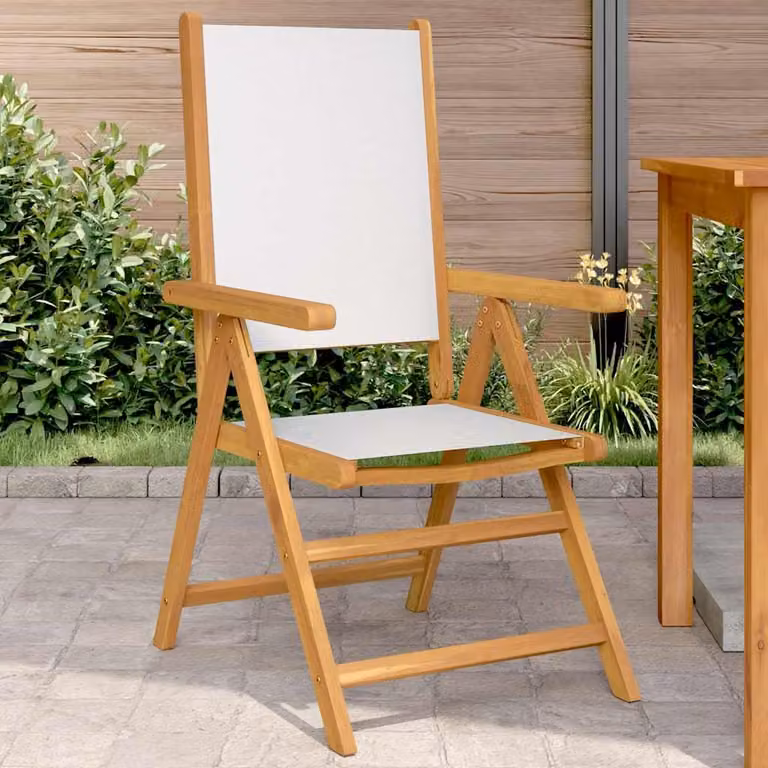 Set di 2 sedie pieghevoli vidaXL in legno di acacia e tessuto bianco per giardino e balcone