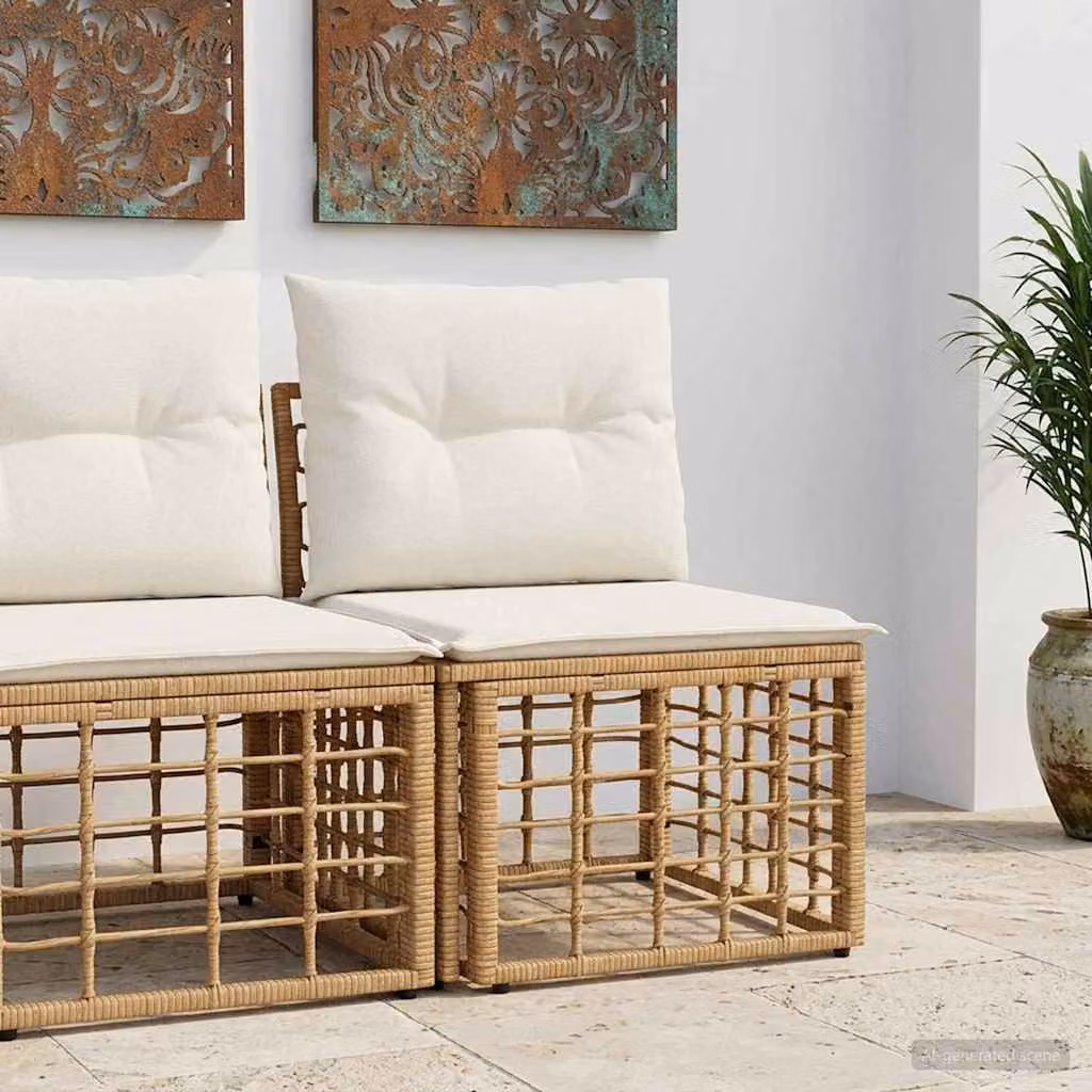 Modulo Divano da Esterno vidaXL in Polyrattan Naturale con Cuscini Beige e Marrone e Struttura in Metallo