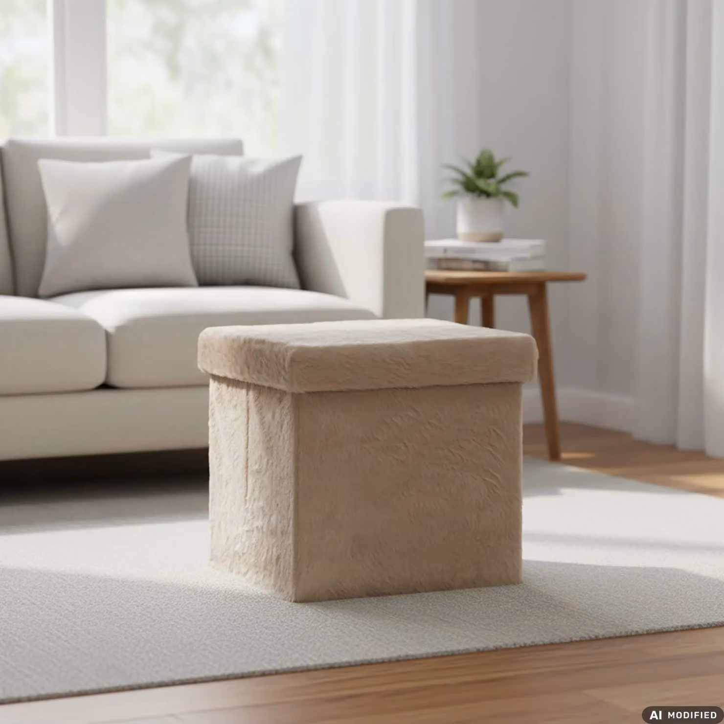 VESTIAMO CASA Pouf Contenitore in Pelliccia Sintetica Beige H x L x P: 38 x 38 x 38 cm – 2