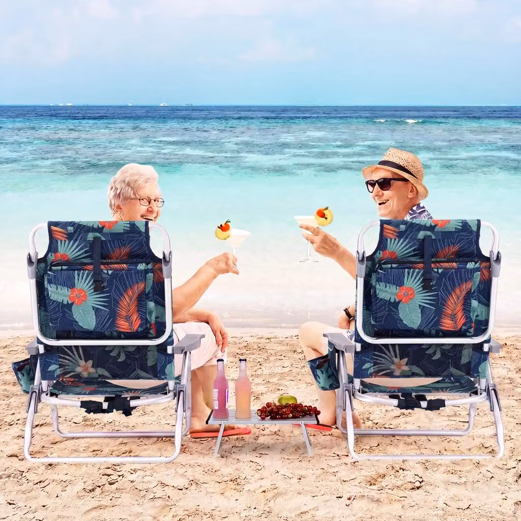 Set di sedie da spiaggia reclinabili e tavolino da campeggio a scomparsa multicolore con struttura in metallo e plastica – 2