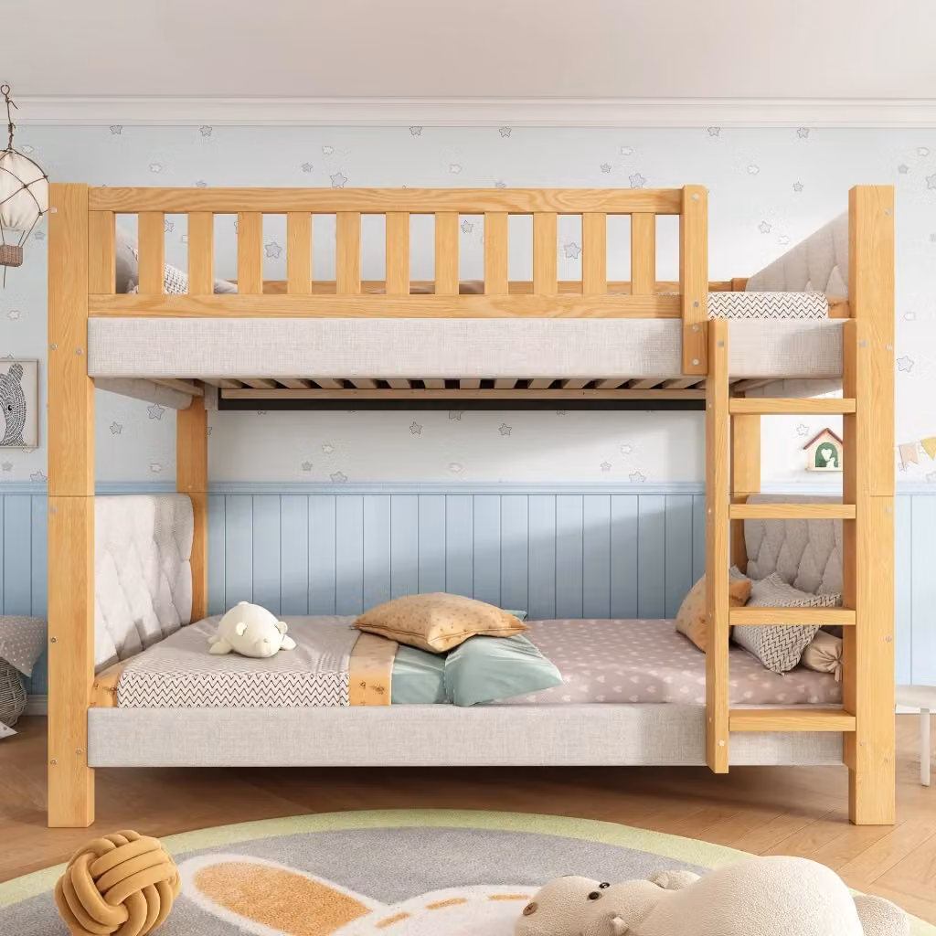 Letto a castello per bambini con struttura a casetta e scala a 4 gradini, colore grigio, L/P/H: 200 x 90 x 154 cm – 2