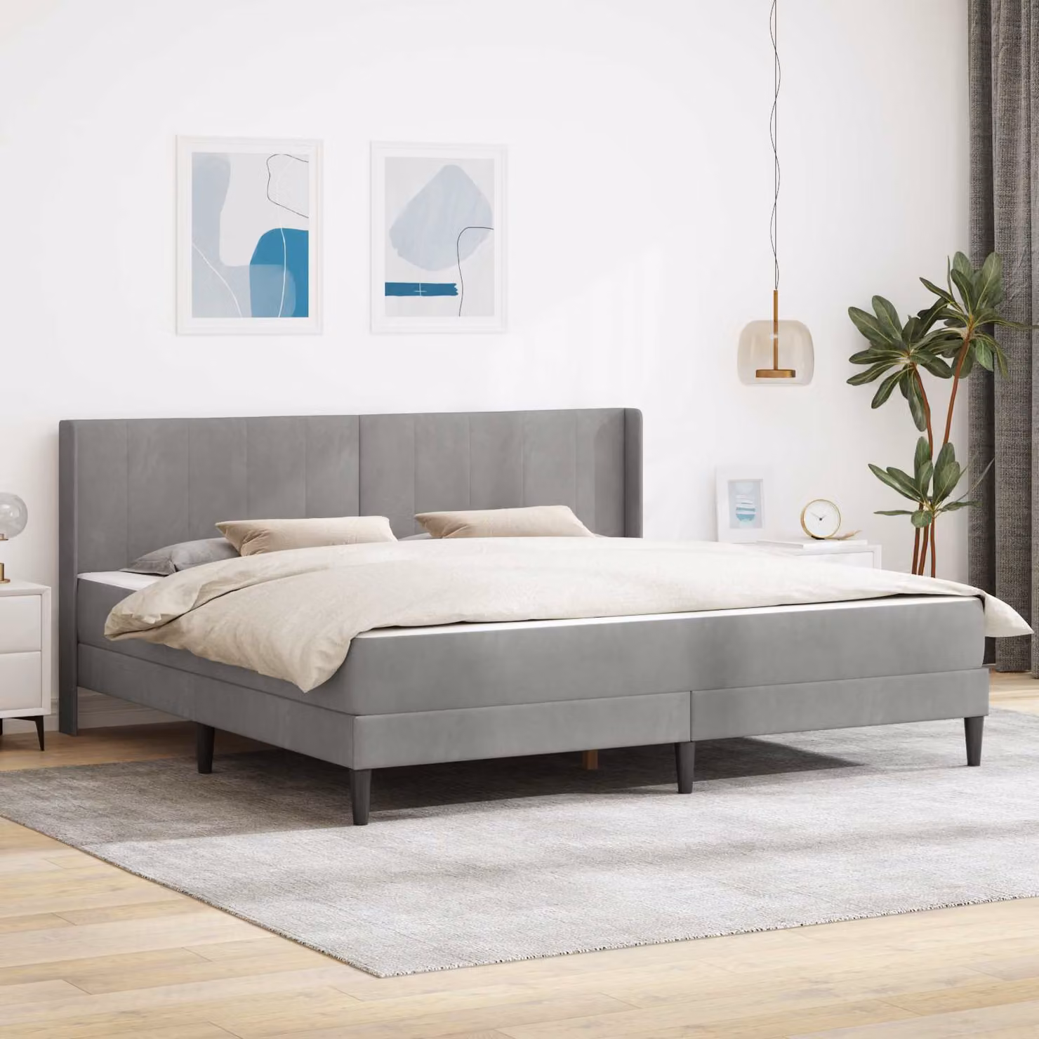 vidaXL Struttura letto moderna con materasso in tessuto grigio L: 200 cm, P: 200 cm, H: 280 cm