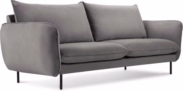 Divano 2 posti Vienna di Cosmopolitan Design in velluto grigio chiaro con struttura in metallo e cuscini inclusi L: 160 cm, H: 95 cm, P: 80 cm
