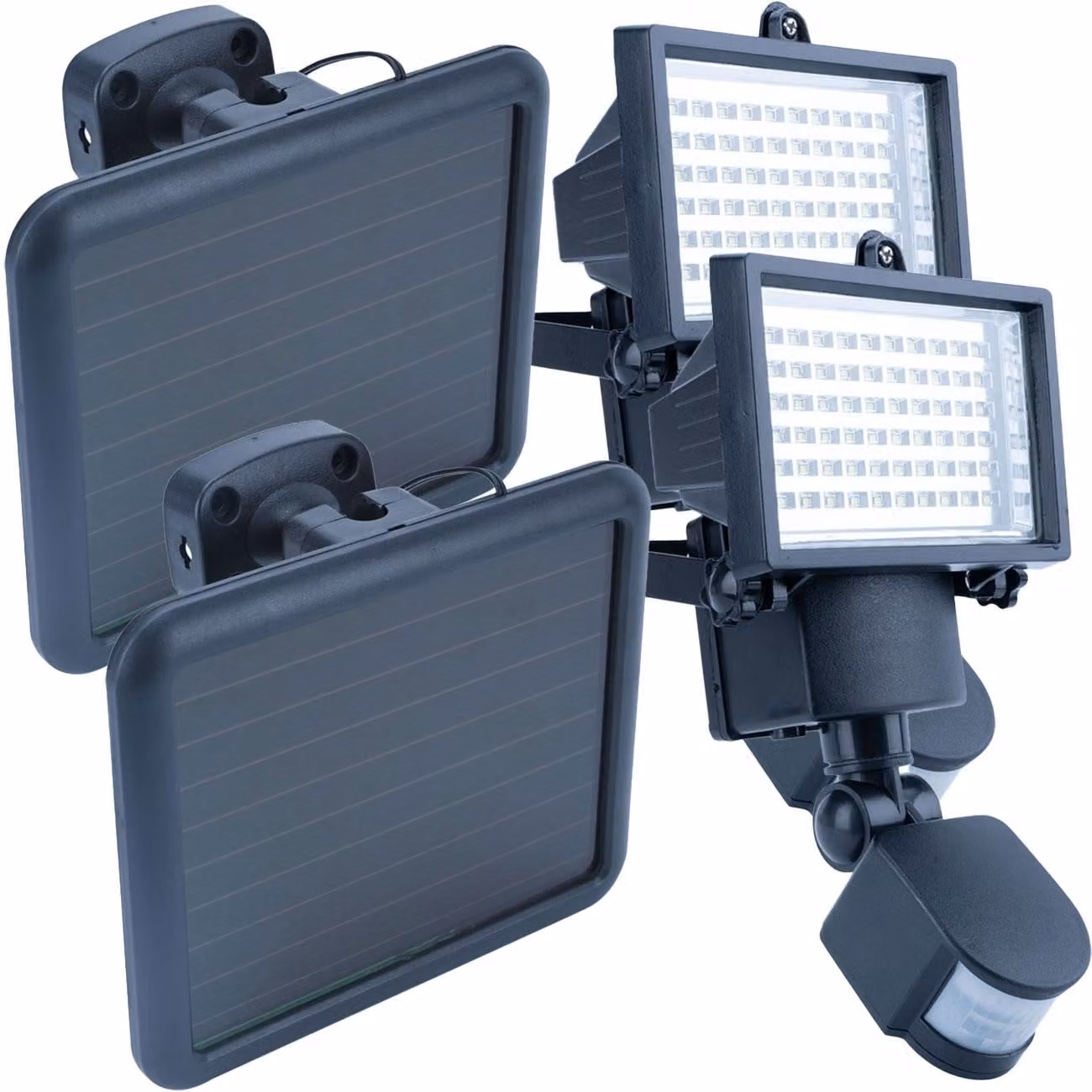 Proiettore da parete a LED solare a 2 luci per esterni, sensore PIR a 180°, 12 W, particolarmente luminoso (750 lumen), IP44, autonomo grazie al pannello solare, piacevole luce bianca