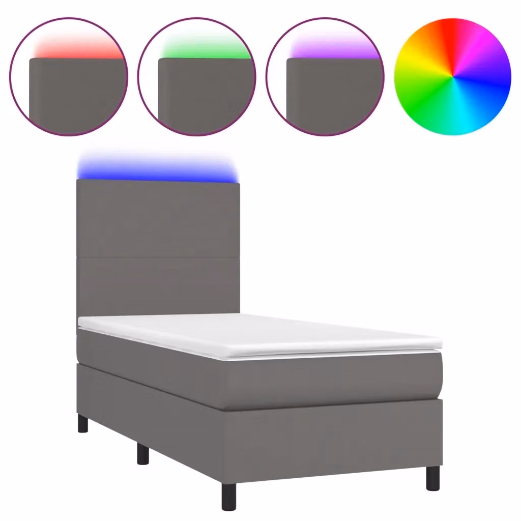 vidaXL Letto con Giroletto a Molle, Materasso Ibrido e Illuminazione LED, Grigio e Bianco, L 80 cm x P 200 cm – 2