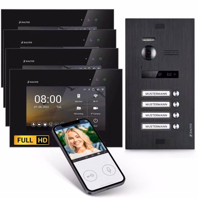 Videocitofono con telecamera Full HD, dotato di monitor da 7 pollici e obiettivo grandangolare da 175 gradi, ideale per condomini con più famiglie