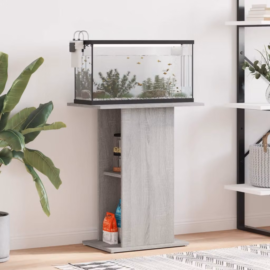 vidaXL Supporto per Acquario in Legno Multistrato Grigio Sonoma L: 60,5 cm, P: 36 cm, H: 72,5 cm