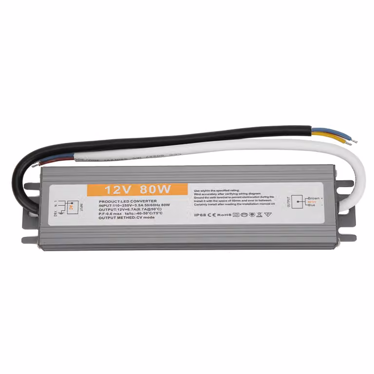 Alimentatore LED da 80 W con interruttore, cablato, ultrasottile, impermeabile, 50/60 Hz