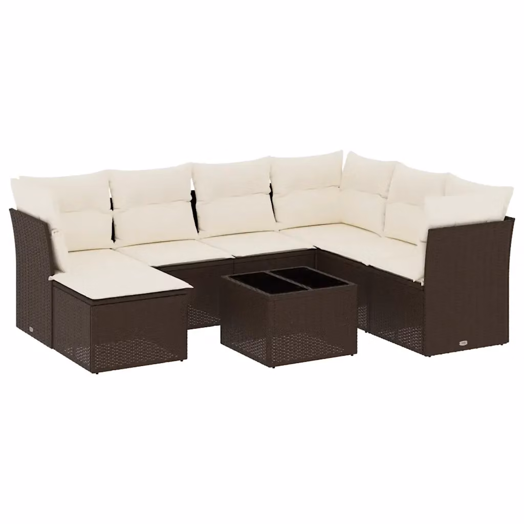 vidaXL Set Divani da Giardino 8 pz in Polyrattan Marrone con Cuscini e Tavolino da Esterno – 2
