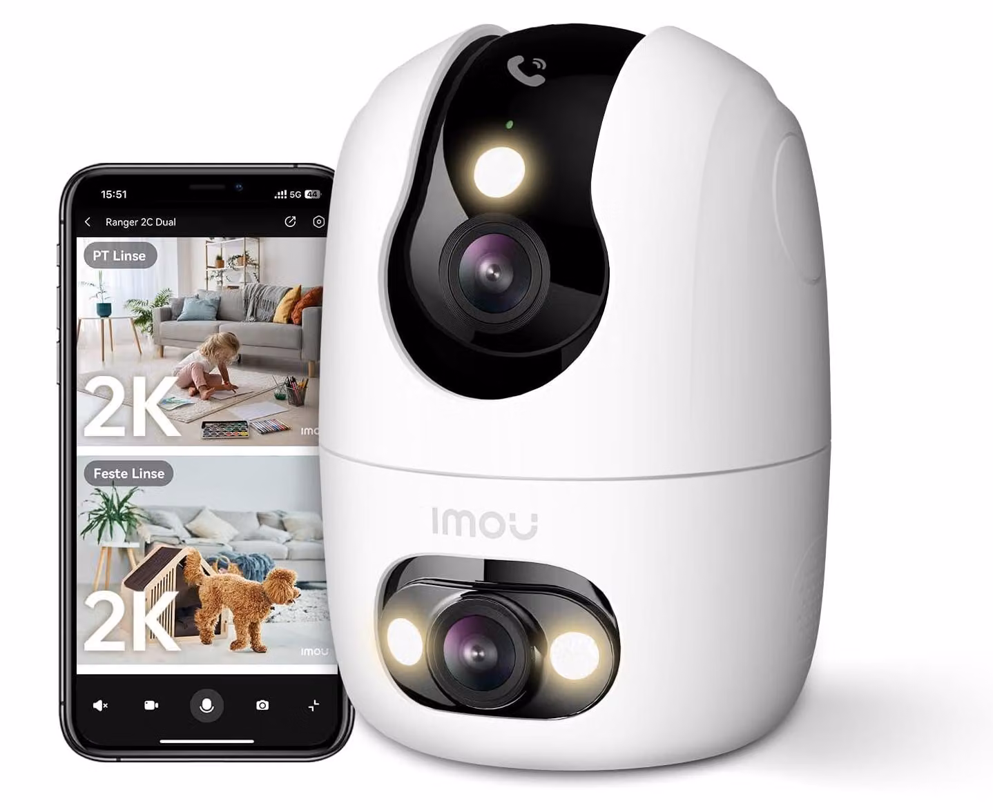 Telecamera di sicurezza interna Telecamera di sorveglianza per interni - 2K - Rotazione di 360° - Wi-Fi 2,4 GHz e 5 GHz - Bianco