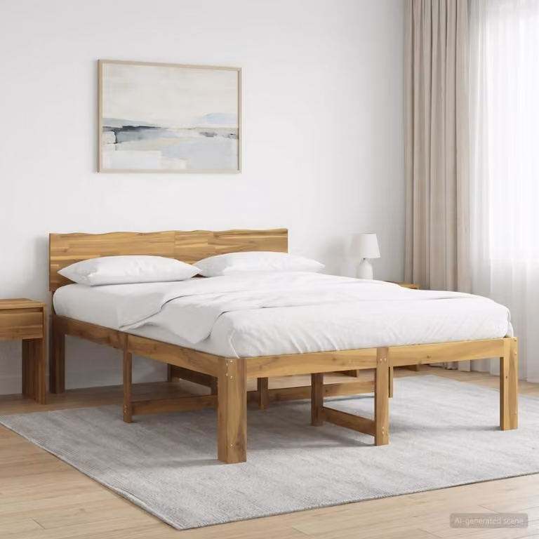 Letto matrimoniale con testiera ROSTOCK vidaXL in legno di acacia bianco L/P/H: 154 x 205,5 x 140 cm (150 x 200 cm)