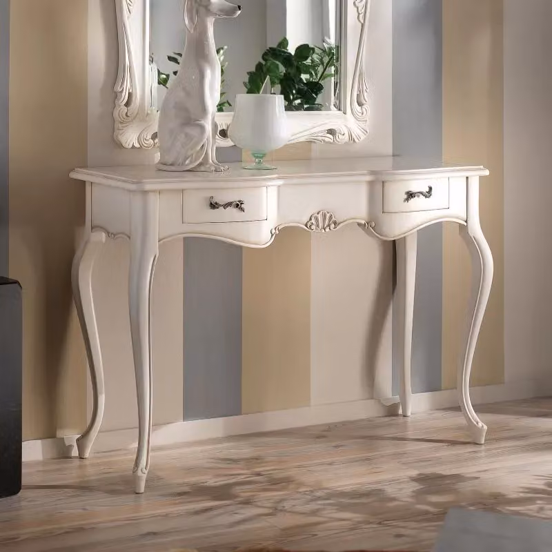 Consolle classica in legno con 2 cassetti in stile shabby chic bianco Mobili 2G L: 119 cm, P: 45 cm, H: 80 cm – 2