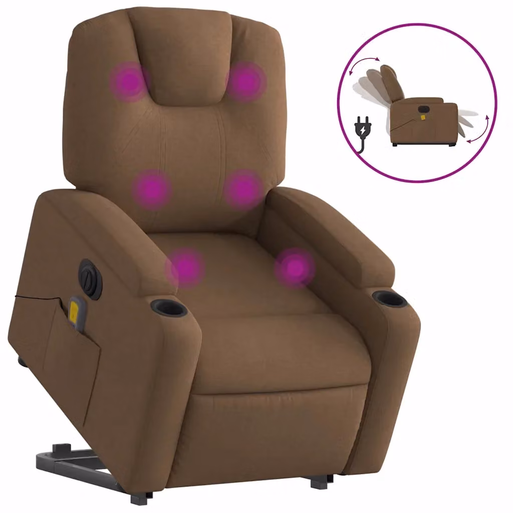 Poltrona Alzapersona Elettrica con Massaggio vidaXL in Tessuto Marrone – 2
