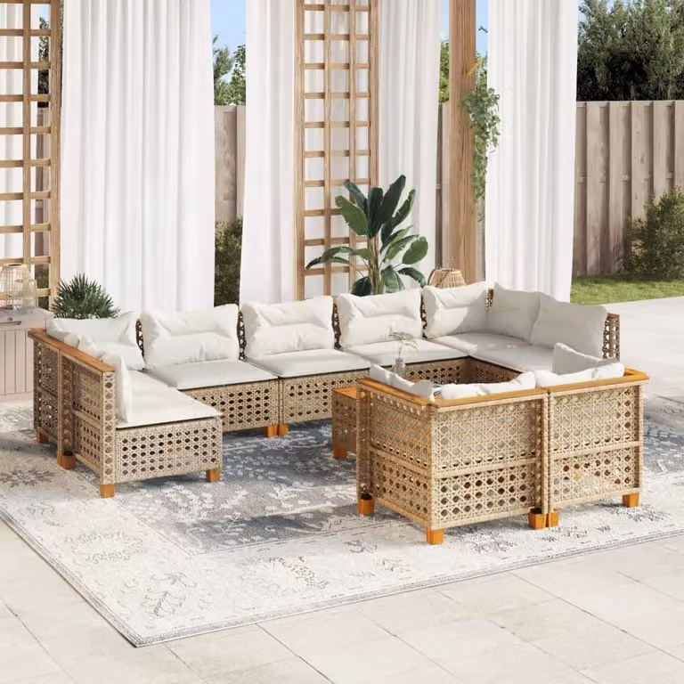 Maison Exclusive - Set da giardino 10 pezzi con cuscini in polyrattan beige