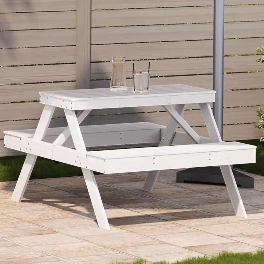 Tavolo da Picnic Bianco in Legno di Pino Massello per Giardino e Terrazzo L: 110 cm, P: 105 cm, H: 75 cm – 2