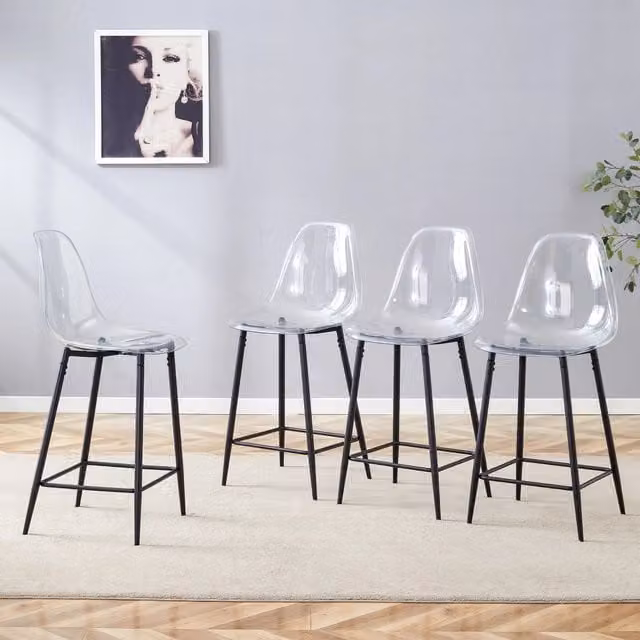 Sgabello da bar moderno REDOM in plastica e metallo nero e trasparente L/P/H: 48 x 48 x 68,5 cm