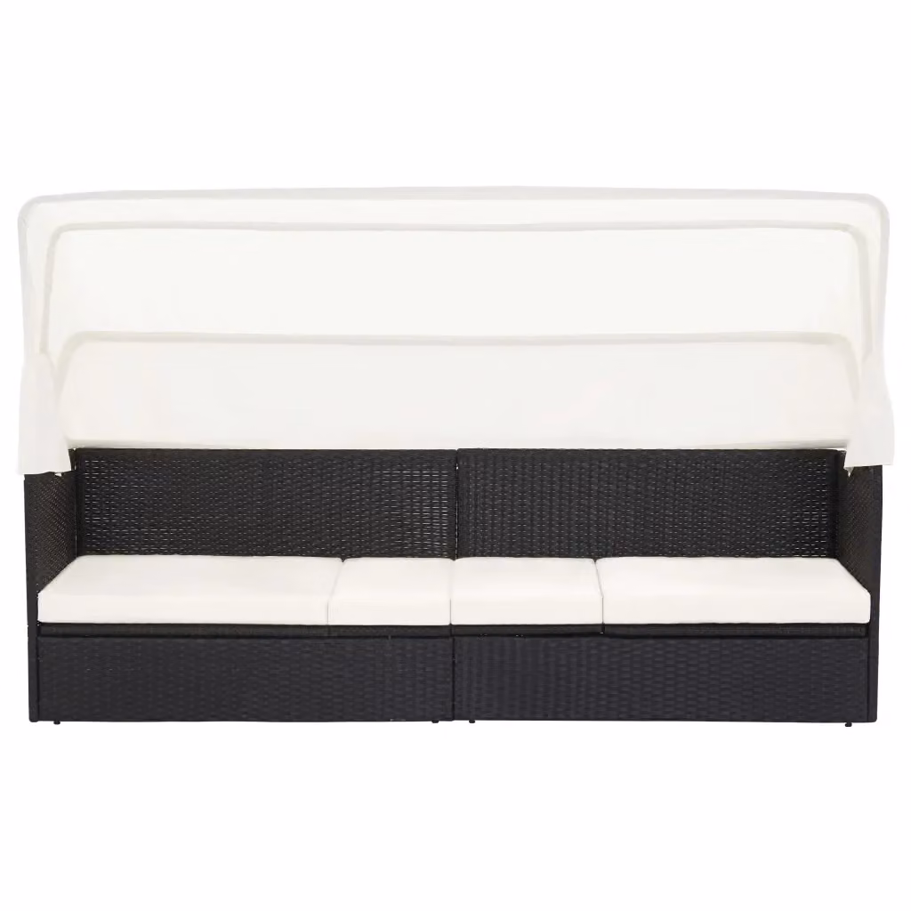 Divano da giardino con tettoia Design Mania in polyrattan nero e bianco con cuscini inclusi – 2