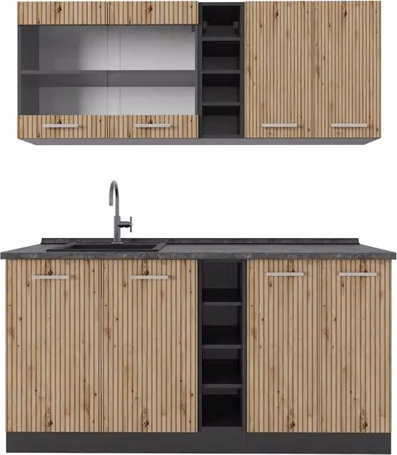 Cucina completa moderna Vicco R-Line in Rovere e Antracite L: 160 cm, P: 60 cm, H: 81,6 cm