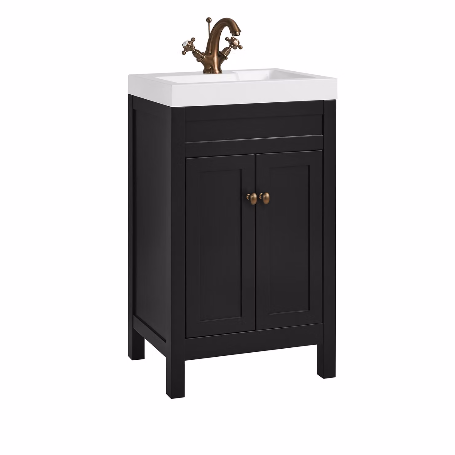 Mobile Bagno Grigio Nero da 500mm con Lavabo e Maniglia Classica Rotonda in Rame Satinato - Warwick
