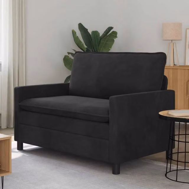 Divano moderno in velluto nero vidaXL L: 126 cm, P: 81 cm, H: 87,5 cm – 1