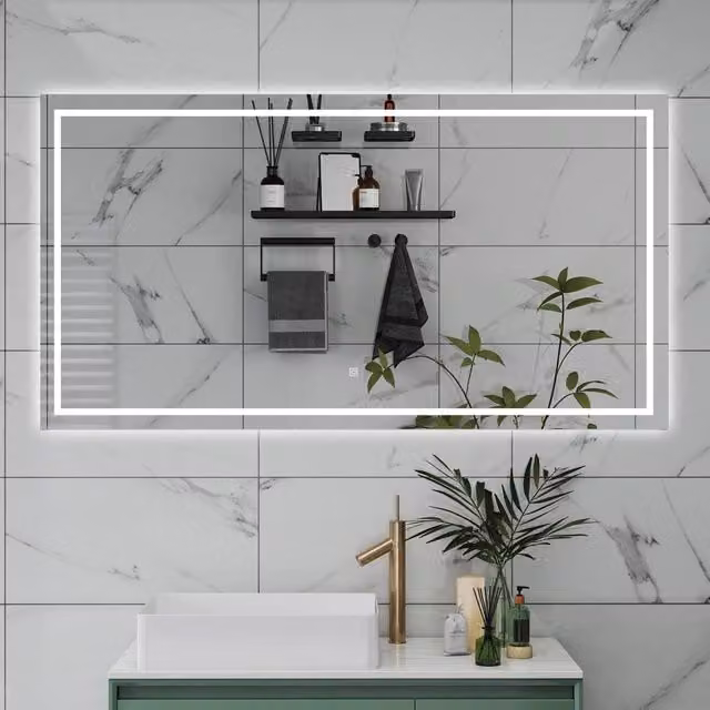 AICA Specchio da bagno rettangolare bianco con luce LED, dimmerabile e interruttore touch, L: 70 cm, P: 50 cm