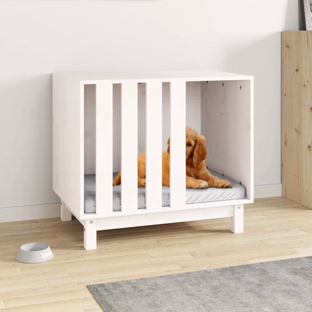 Cuccia per cani vidaXL in legno di pino, Bianco, L 60 x P 45 x H 57 cm