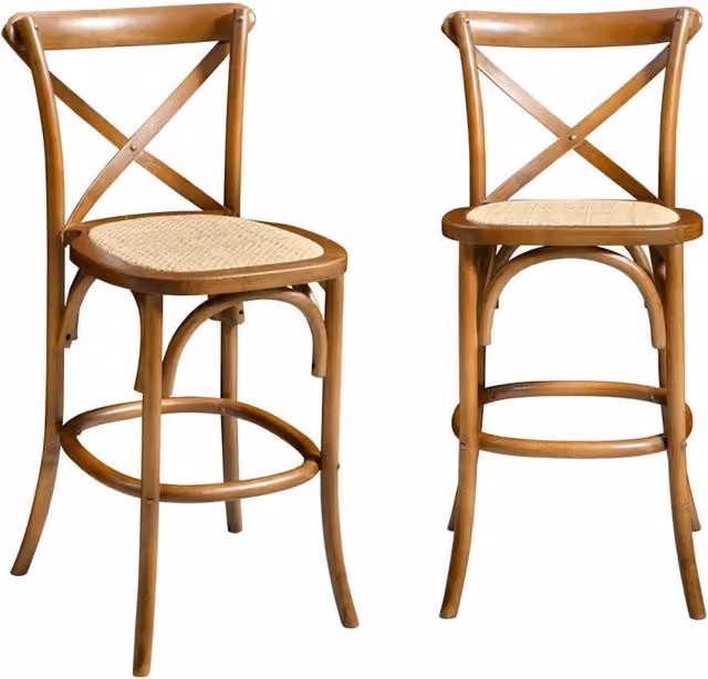 Set di 2 sgabello da bar bistrot vintage legno, noce