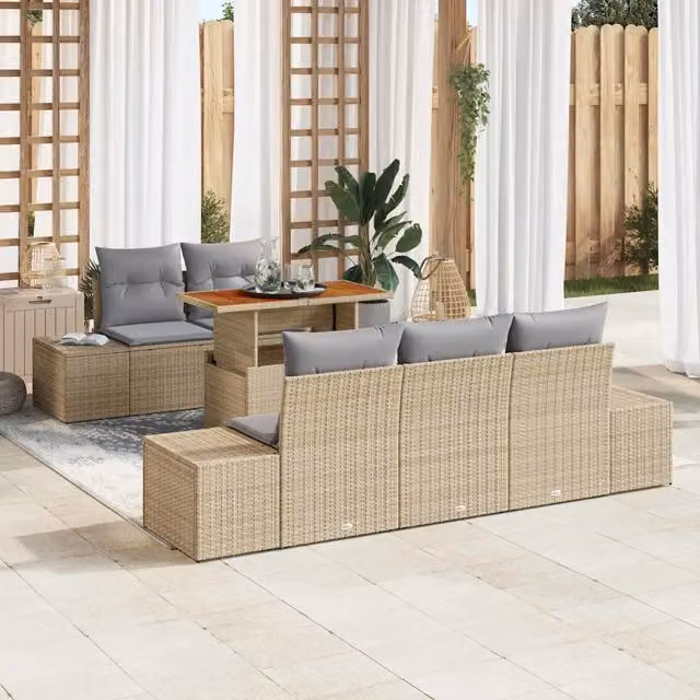 Set Divano da Giardino 6 pz Beige Poly Rattan 3358639