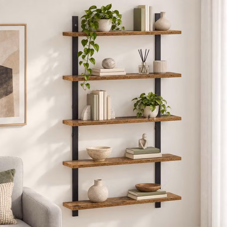 Scaffale da parete vidaXL in legno marrone stile moderno L: 60.5 cm, P: 13.5 cm, H: 102.5 cm