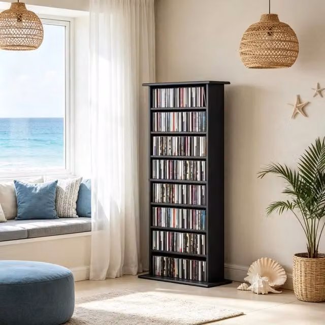 Mobile porta CD DVD 58x24x126.3 cm con ripiani regolabili in truciolare nero