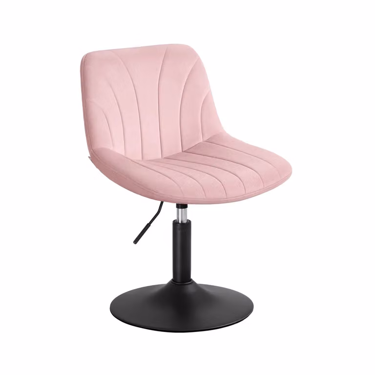 Sedia da trucco girevole regolabile con schienale in velluto, Rosa Pastello