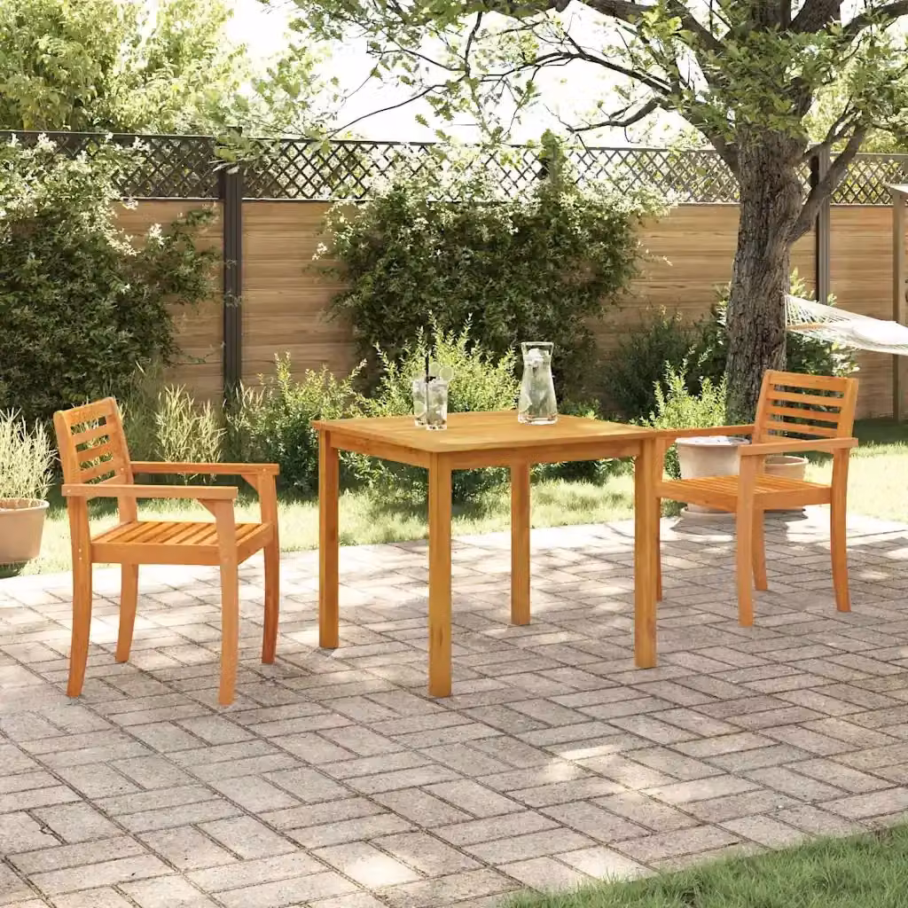 Set da Pranzo per Giardino in Legno di Acacia Marrone con Tavolo Quadrato e 3 Sedute – 2