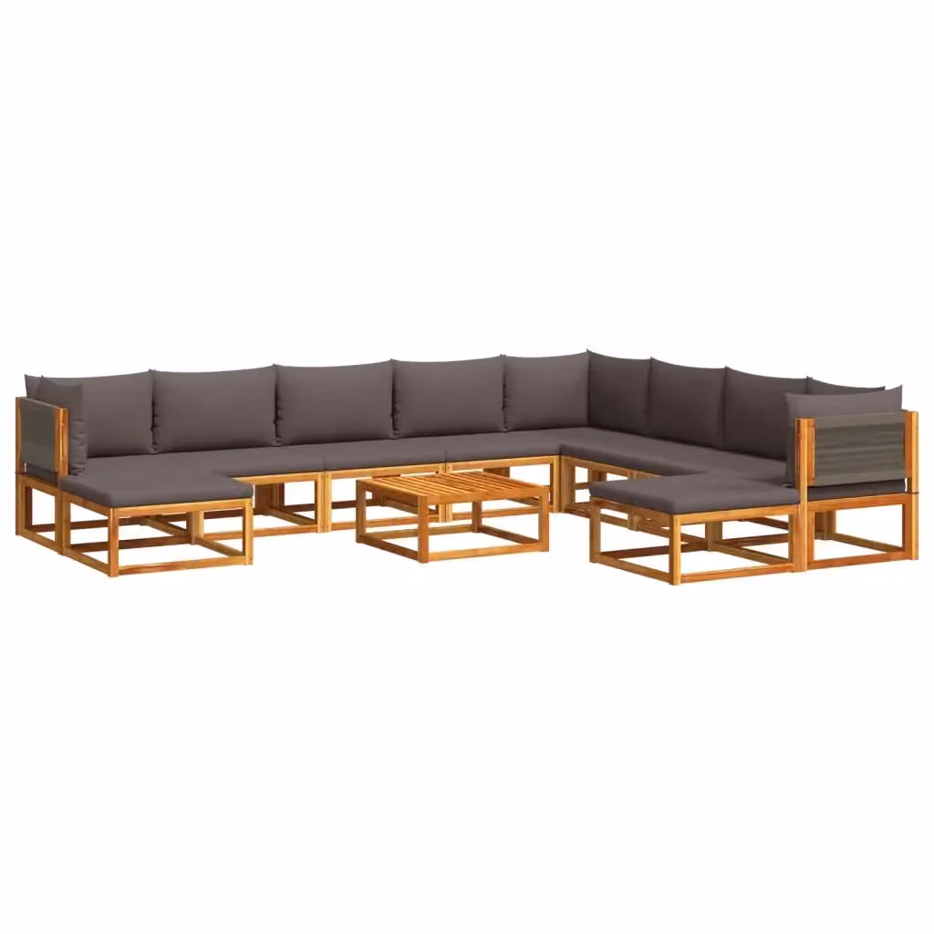 Set di divani da giardino vidaXL a forma di U composto da 11 pezzi in legno di acacia oliato con cuscini grigi e tavolino da esterno – 2