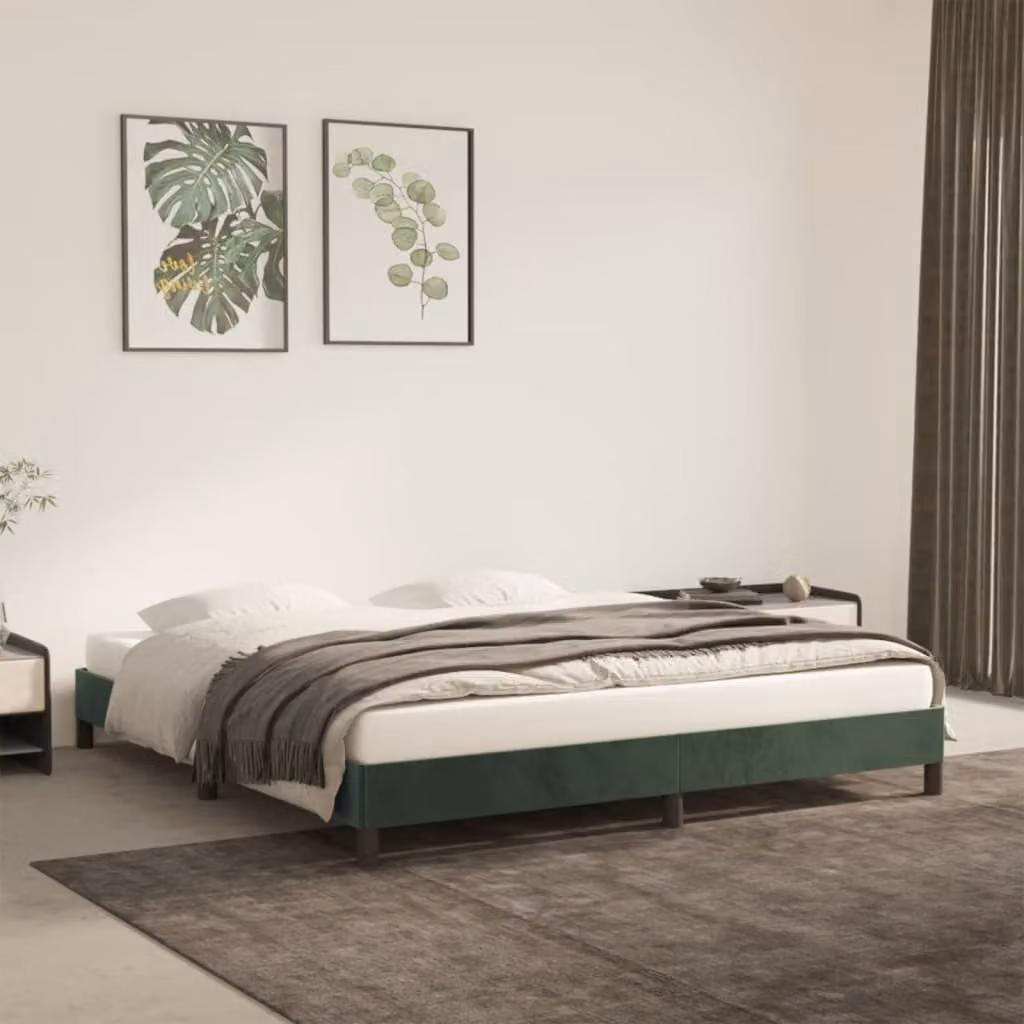 The Living Store Struttura letto in velluto verde scuro 180x200 cm