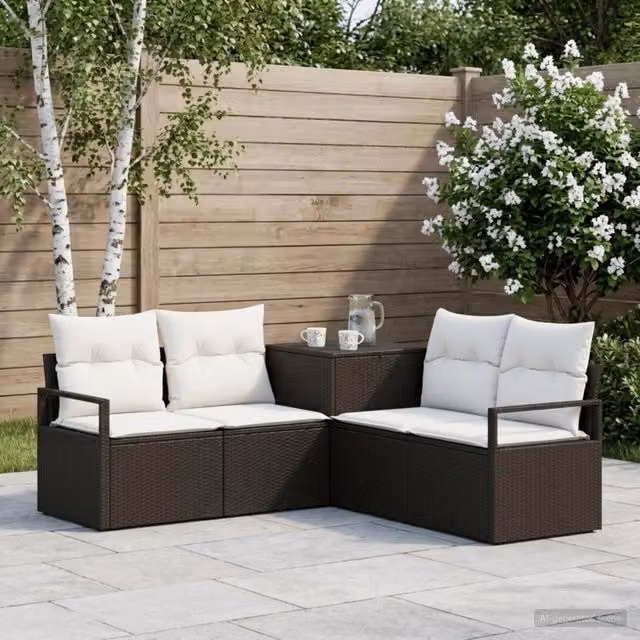 Set di divani 5 pz Nero e Bianco Crema 177 x 177 x 85 cm 3447789