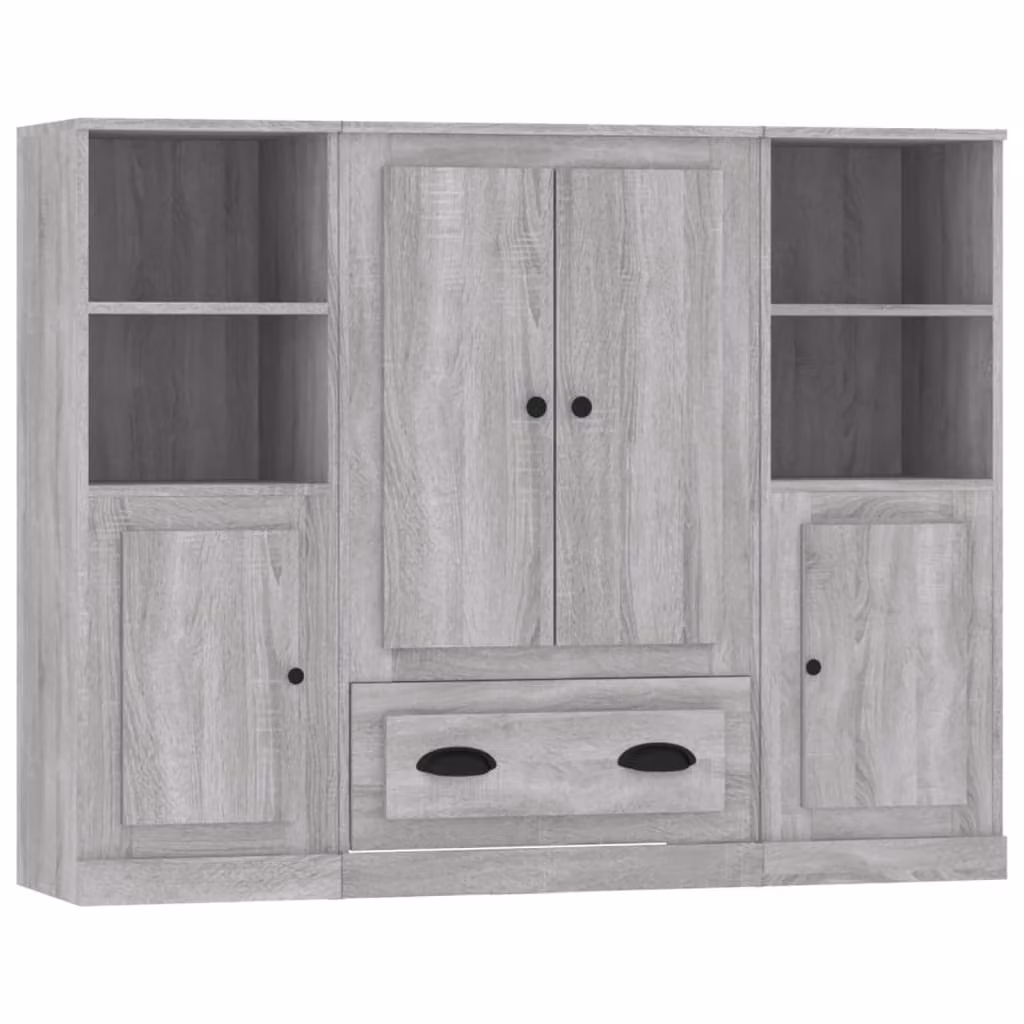 Credenze 3 pz Grigio Sonoma in Legno Multistrato
