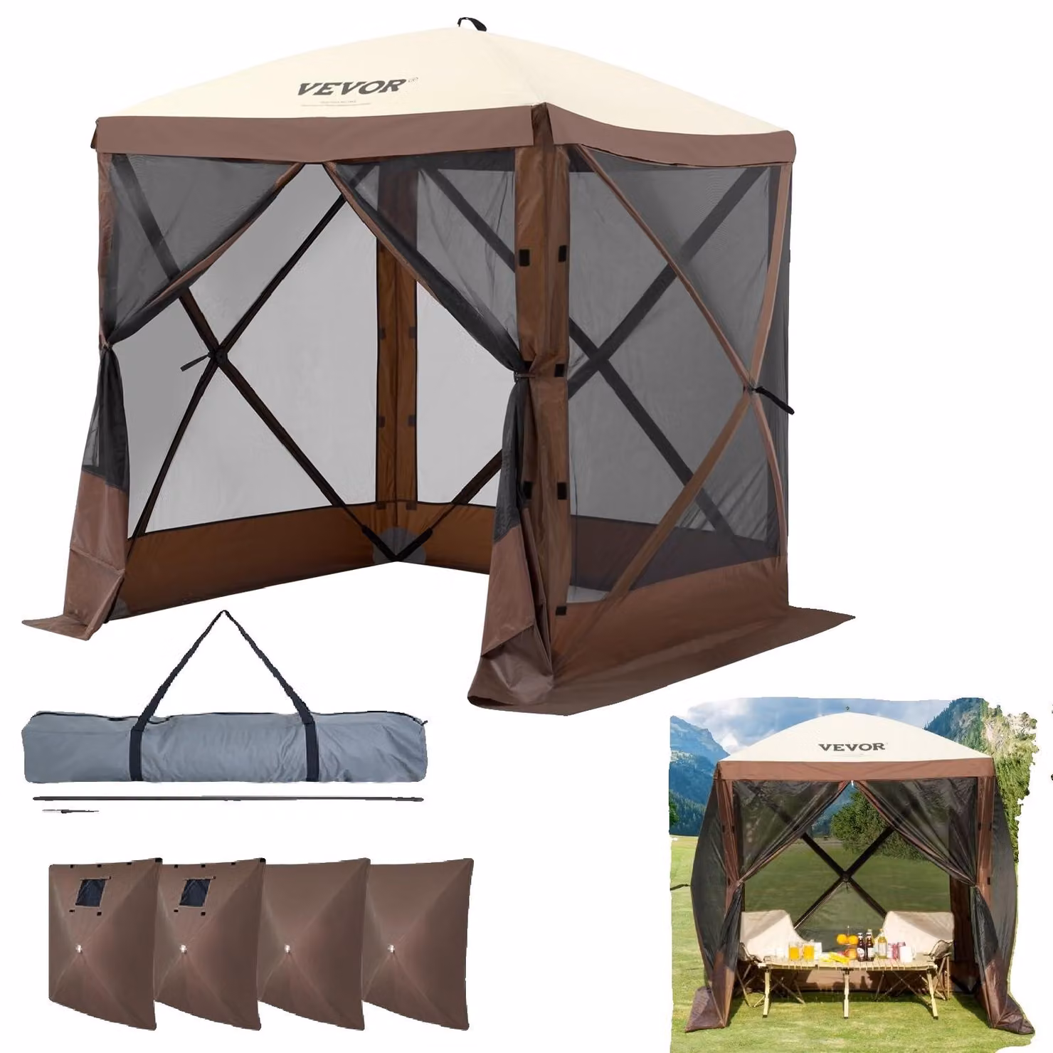 VEVOR tenda da giardino pieghevole gazebo festa tenda pop-up 4 persone 1,83x1,83x2,1m