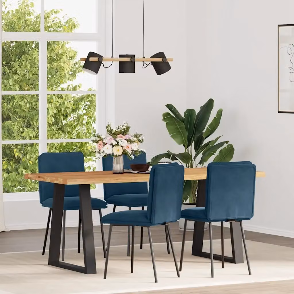 Set di 4 sedie da pranzo moderne in velluto blu con struttura in metallo e legno – 2