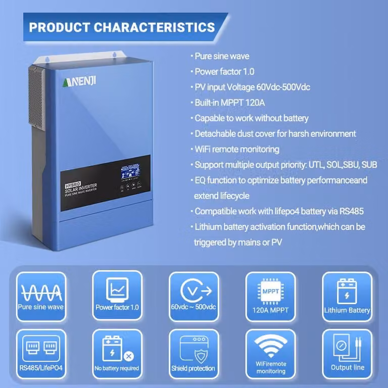 Batteria LiFePO4, 51,2V, 100Ah, 5,12 kWh, capacità: 6000+ cicli, sistema di gestione della batteria (BMS) 16S