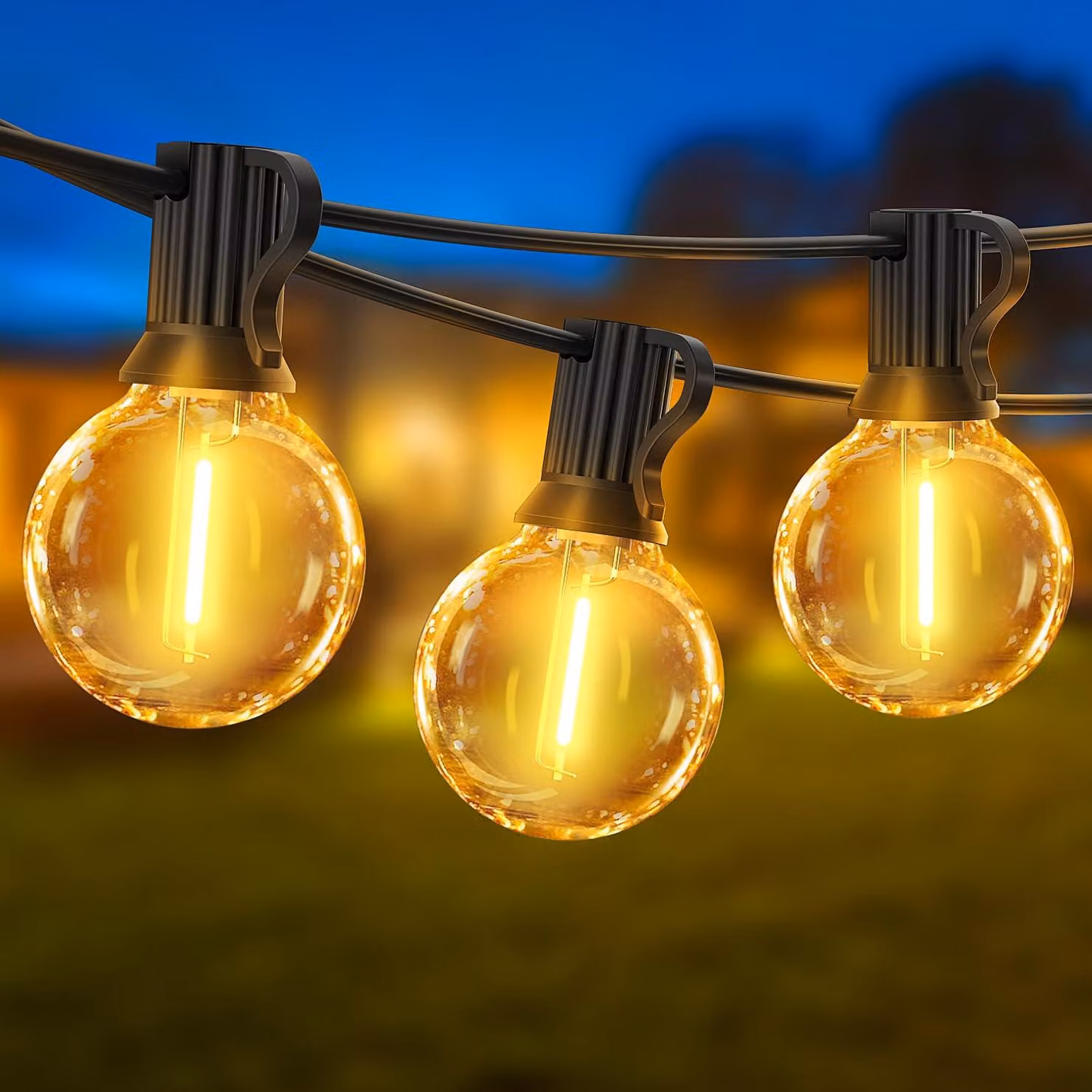 Catena luminosa da 45 metri, con lampadine LED G40, timer, dimmer, 62 lampadine, per uso esterno