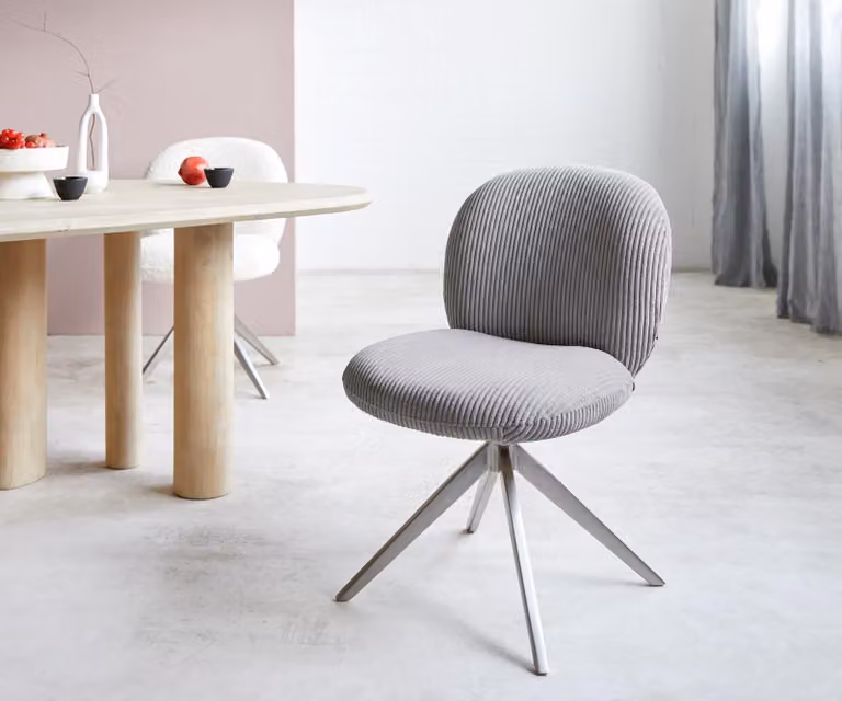DELIFE Sedia girevole Nube-Flex Cord Grigio argento Base a croce larga Acciaio inossidabile Girevole a 360° Molle insacchettate