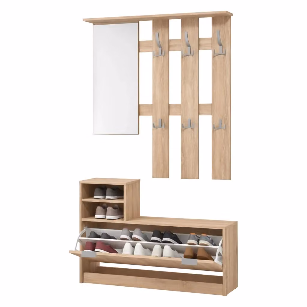 Mobile da Ingresso Tonengo DMORA con Specchio, Marrone Rovere, L: 100 cm, P: 29 cm, H: 191.5 cm – 2